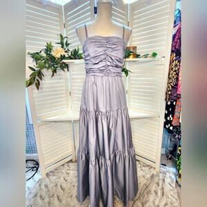 KASIA NEW GRAY PEPLUM ADJ STRAP DRESS W/ SMOCKED BACK SIZE SMALL RETAIL $227